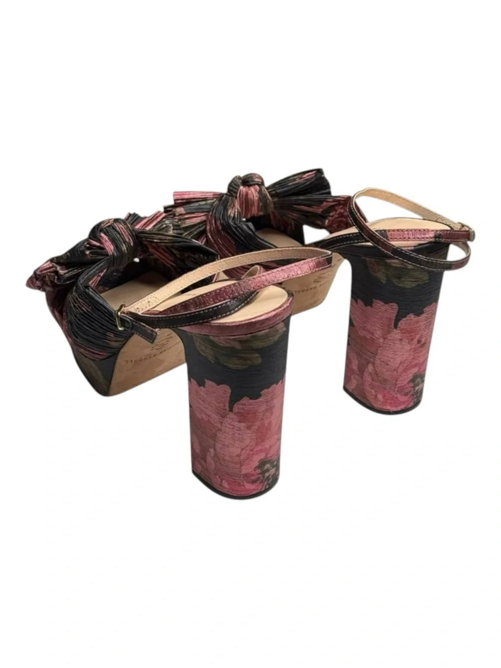 Loeffler Randall ✿ Natalia Pleated Knot Platform Heel Sandal ✿ Metal Floral ✿ 9M
